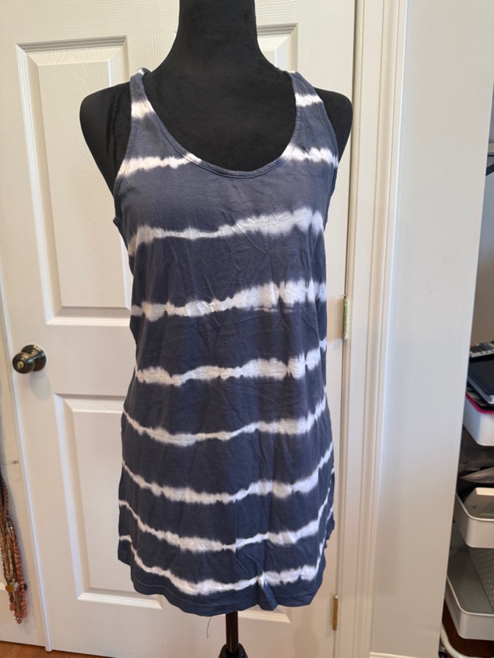 Aqua Navy and White Tie-Dye Racerback Tank